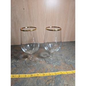 Vintage Libbey Golden Elegance Wine Glass Water Goblet - 7" Tall (Pair)